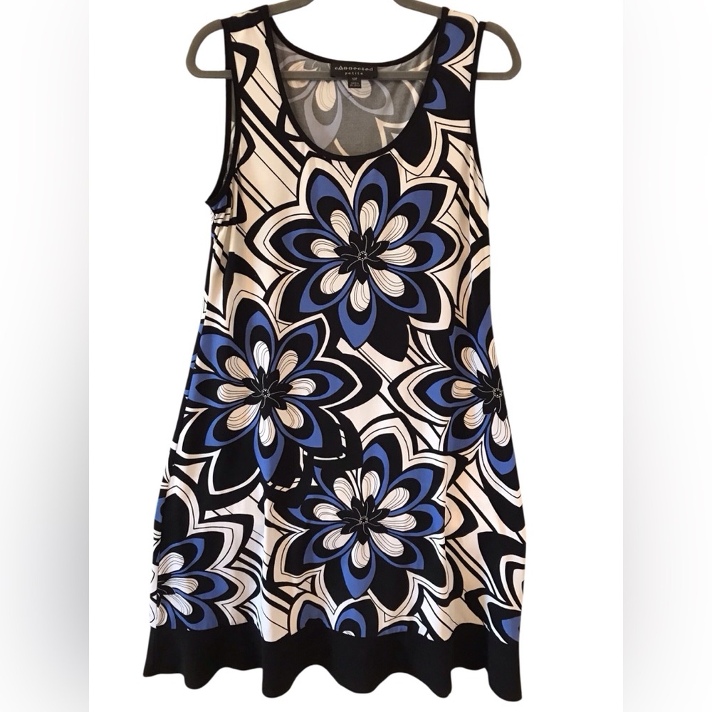 Connected Petites Dress Womens 12P Blue Multicolor Boho Abstract Sleeveless